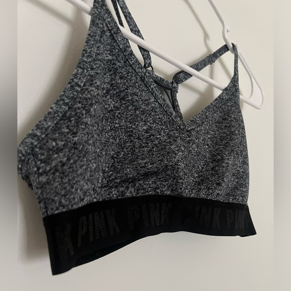 Black and grey ‘PINK’ racer back sports bra